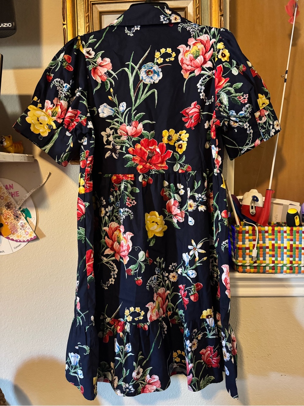 crown & ivy Navy Floral Button-Front Girls Dress with Yellow & Red Blooms - Picture 4 of 4